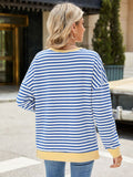 Slit Striped Round Neck Long Sleeve Sweatshirt • More Colors