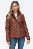 Pocketed Zip Up Faux Leather Jacket