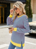 Slit Striped Round Neck Long Sleeve Sweatshirt • More Colors