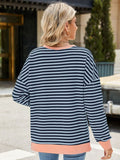 Slit Striped Round Neck Long Sleeve Sweatshirt • More Colors