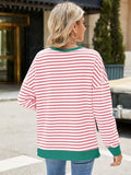 Slit Striped Round Neck Long Sleeve Sweatshirt • More Colors