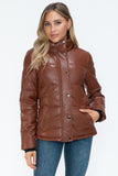 Pocketed Zip Up Faux Leather Jacket