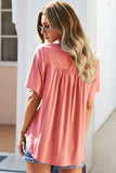 Buttoned Notched Neck Short Sleeve Top • More Colors