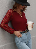 Lace Sleeve Round Neck Ribbed Top • More Colors