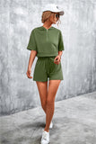 Half Zip Cropped Hooded T-Shirt and Shorts Set • More Colors